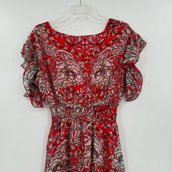 Le Ragazze Women’s Small Red Floral Italian Luxe Maxi A Line Summer Dress - Picture 3 of 7